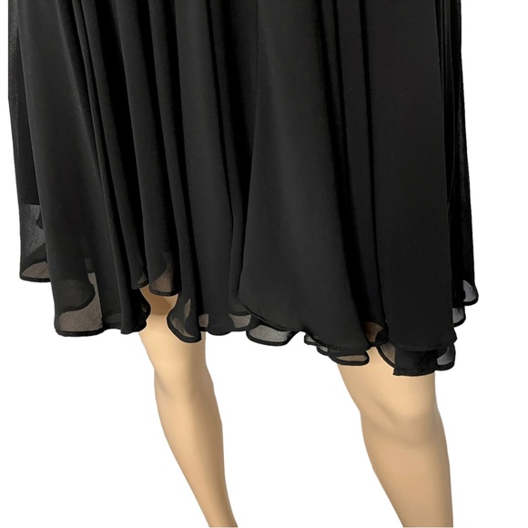 Aryn K Cocktail Dress Black Chiffon Ruffle V Neck Halter Tie Strap Size Medium - Picture 6 of 12
